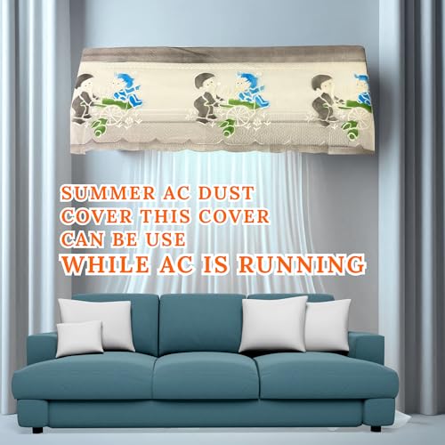 Image of Cotton Net Split AC Cover Indoor Unit for 2 Ton Capacity AC, Premium Work Indoor AC Dust Protection Cover Designer Summer Ac Cover for 2 Ton Ac (38 X 15.35 X 7.8 inch, Grey)