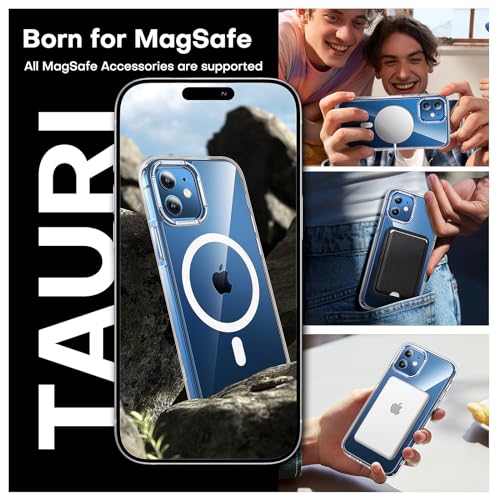 Image of TAURI for iPhone 12 Case /iPhone 12 Pro Case, Compatible with Magsafe [Yellowing Resistant] with Screen Protector, Military-Grade Protection, Slim Magnetic Phone Case, Clear