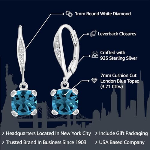 Gem Stone King Drop Dangle Earrings For Women | 7MM Cushion Cut Gemstone Birthstone and White Diamond | 925 Sterling Silver | Fine Jewelry Gifts for Her Mom Women Wife2