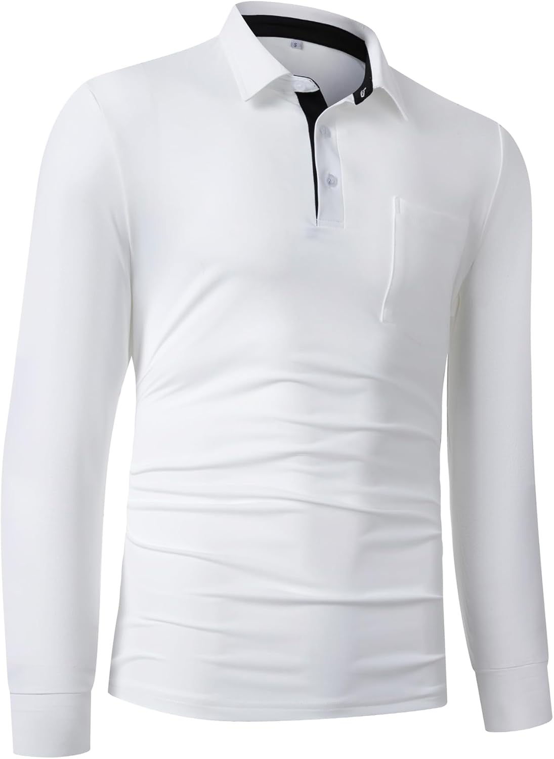 Menchfolk Polo Shirts for Men Long Sleeve Golf Shirt Classic 3-Botton T-Shirt Business Casual Sports Tops with Pocket