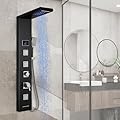ROVOGO Shower Panel Tower System with LED Lights - No Battery Needed, Shower Column with Rainfall Waterfall Shower, Body Jets, Handheld Shower and Tub Spout, Black