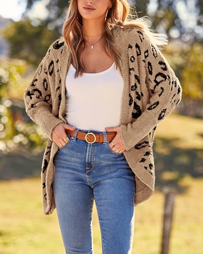 BTFBM Leopard Cardigan for Women Long Sleeve Open Front Cardigans Sweaters Pockets Loose Knit 2025 Fall Winter Outwear4