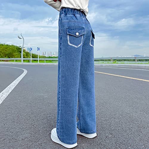 Milokado Onlyangel Kids Girls Washed Elastic Waist Wide Leg Jeans Size 4-14 Years (Blue Bp,10-12) #TOP2
