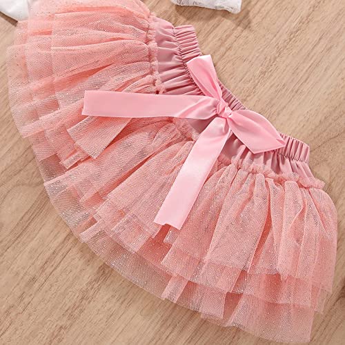 Baby Girl 1st/2 Birthday Outfits ONE Cotton Romper TuTu Skirt Set with Sequins Bowknot Headband4