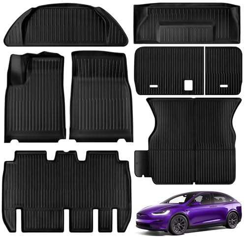 TSLDRV Floor Mats for Tesla Model X 5 Seater 2026 2025 2024 2023 All Weather Model X Floor Mats for Tesla Model X Accessories 2026 2025 2024 2023 TPE Back Seat Cover Trunk Frunk Mat Black