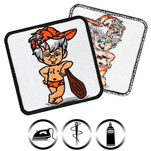 Image of Bam Bam Flint Stone Sew on /Iron on Patch | BAMM BAMM Rubble Flintstones Badge Embroidery | Vintage Cartoon Funny | Upgrade Clothing for All Fabrics | 2.95X2.95 in