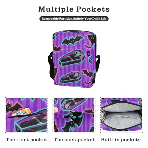 KLL Vampire Tomb Bats Purple cute messenger bag Vegan Leather mens crossbody Travel Shoulder Hand Bags2