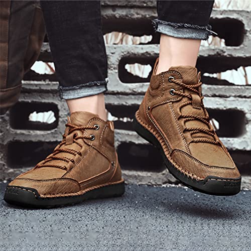 PURCHAWEE Men's Leather High Top Hiking Shoes Chukka Boots,Hand Sewing Non-Slip Good Arch Support Casual Outdoor Work Trekking Shoes3
