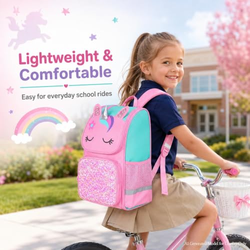Image of KLFVB 3PCS Backpack for Girls and Boys, 15 inch Unicorn Dinosaur Bookbag with Lunch Box, Kids Preschool School bag