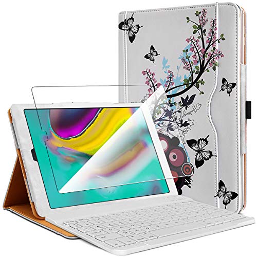 Pack Étui de Protection (Motif HF01) avec Clavier Azerty Bluetooth + 1 Protecteur d'écran pour Tablette Samsung Galaxy Tab S5e 10.5 SM-T720