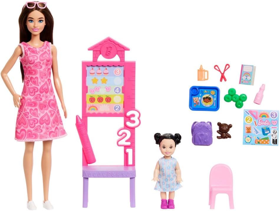 Barbie Careers Teacher Doll Playset with Toddler Student, Classroom Board, Stickers & Accessories - Imaginative Role-Play for Kids 3+