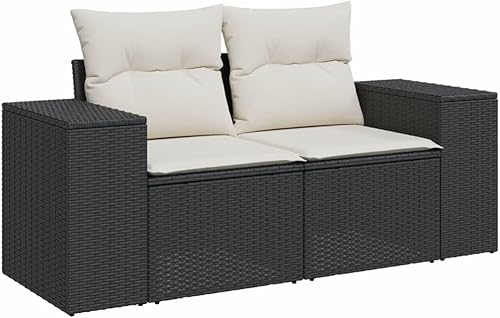 Miniatura 5 de Modern Outdoor Sofa Set in Black and Cream White, Durable Poly Rattan Modular Patio Furniture with Removable Cushions, Weather-Resistant Design for