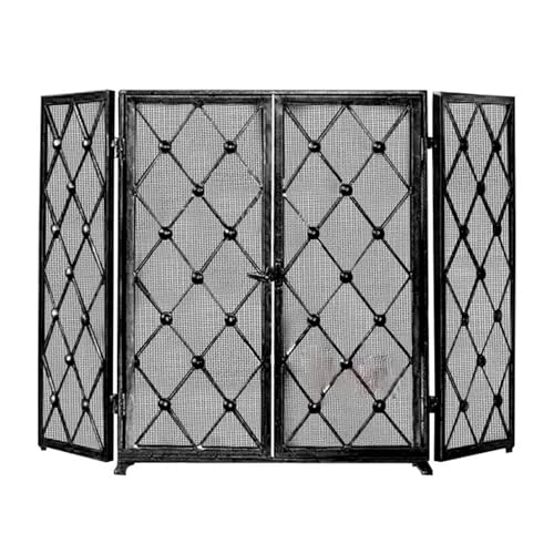 Genérico Mampara de Chimenea Plegable de 3 Paneles para Estufa de leña con Puertas, Malla Protectora Decorativa para Chimenea, Panel a Prueba de bebés, Herramienta para Chimenea, leña y chispas (bron