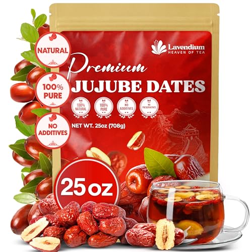 Image of Lavendium, Premium 25oz Dried Jujube Dates, 100% Natural & Pure Red Dates, No Additives or Preservatives, Non-GMO, Gluten-Free, Plant-Based & Vegan, Perfect for Snacking, Tea & Cooking