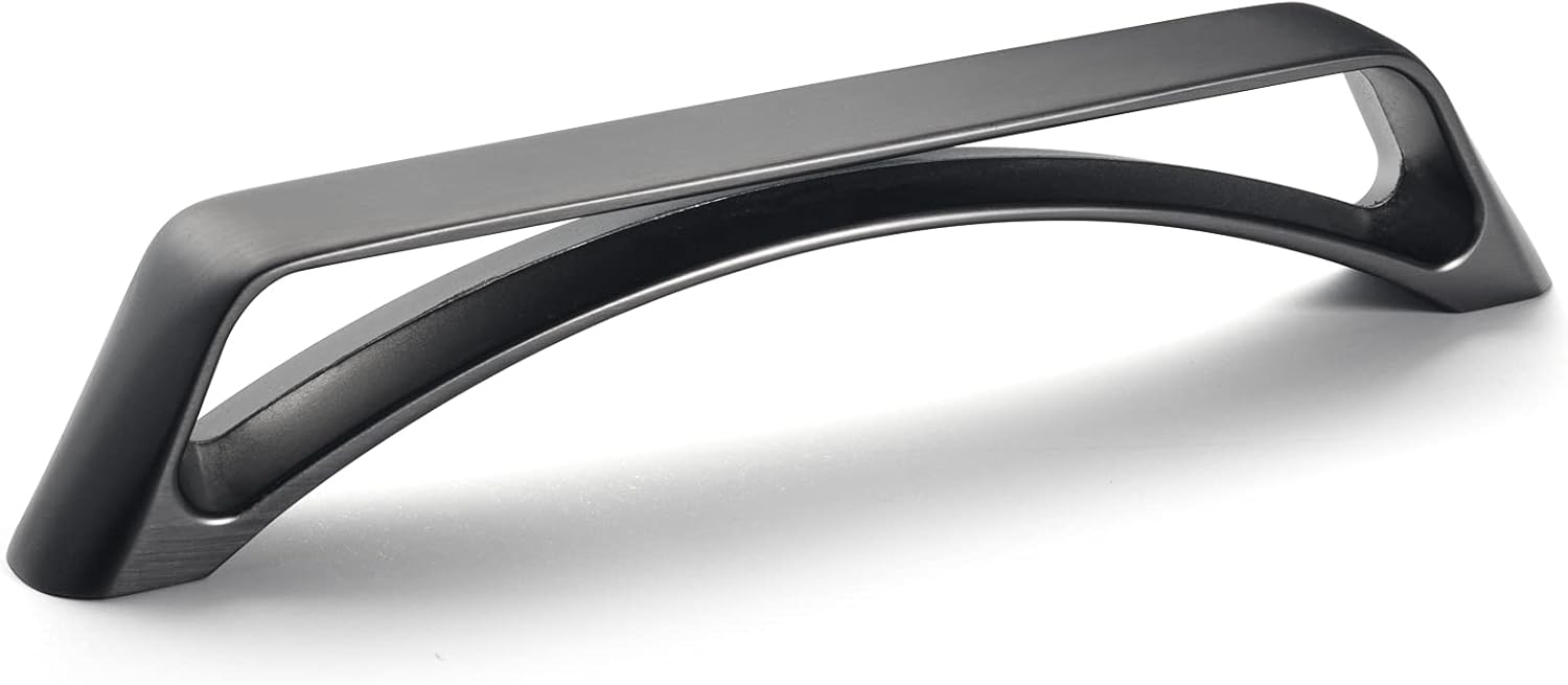 Goo-Ki 6 Pack 5-Inch Hole Center Arch Brushed Dark Steel Cabinet Handles Modern Simplicity Matte Black Drawer Pulls Zinc Alloy Contemporary Kitchen Hardware Designers Collection