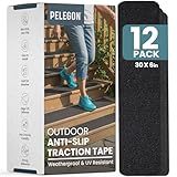 PELEGON Outdoor Stair Treads Non-Slip for Wooden Steps (12 Stairs) 6'x30' Heavy Duty Waterproof Anti Slip Traction Tape, Black Grip Tape Treads Outdoor for Wood, Decks, Ramps