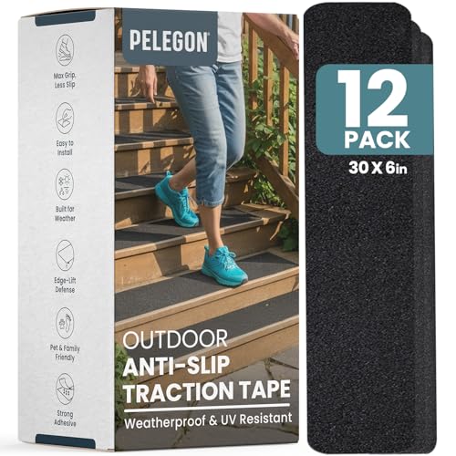 PELEGON Outdoor Stair Treads Non-Slip for Wooden Steps (12 Stairs) 6x30 Heavy Duty Waterproof Anti Slip Traction Tape Black Grip Tape Treads Outdoor for Wood Decks Ramps