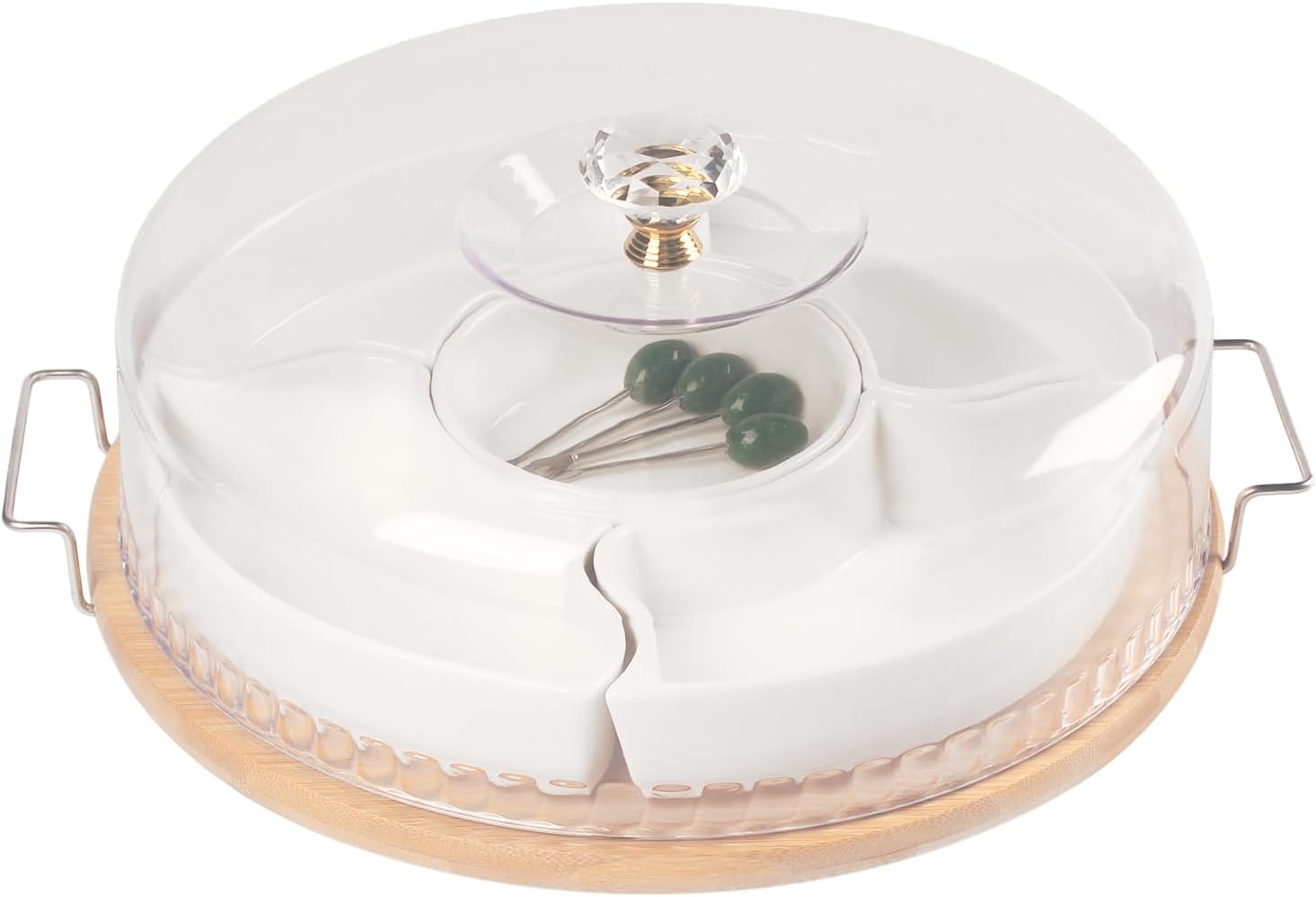 Divided Snack Tray with Lid, 5 Removable Snack Deli Containers with 4 Forks for Party Serving Plate, Fruit Tray with Dips, Snacks, Reusable for Meal Prep, 11 Inch