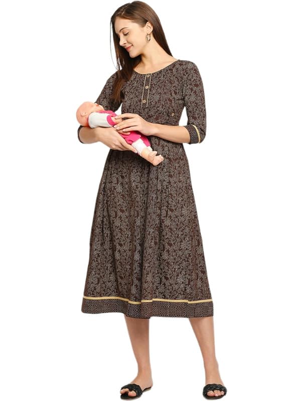 Image of DUMMY SHAPE Women's Rayon Anarkali Maternity Dress & Feeding Kurti with Zippers