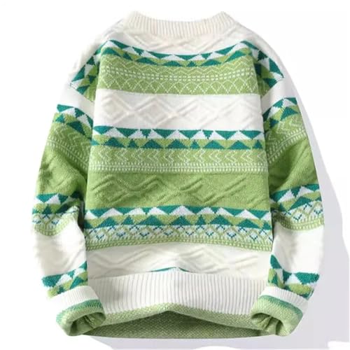 Mens Autumn Winter Casual Sweater Striped Patchwork Knit Pullovers O-Neck Loose Sweaters3