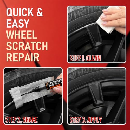Image of Wheel Scratch Repair Kit, Gloss Black Rim Paint Pen for Curb Rash | Repair Kit for Car Alloy Wheel, Touch Up Wheel Scratches, Chips, Scuffs, Road Rash, Universal Color Wheel Paint