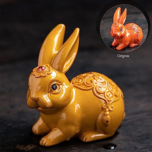 Hormsdar Color Changing Tea Pet Rabbit Cute Resin Bunny Statue Kung Fu Tea Tray Decor Tea Lover's Gift Home Office Desk Feng Shui Ornament (Red)
