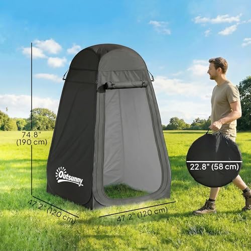 Outsunny Pop Up Shower Tent, Portable Camping Hiking Toilet Privacy Shelter with Mesh Windows, Zipper Door, and Carrying Bag for Outdoor Changing, Dressing Fishing, Bathing, Black — view 6