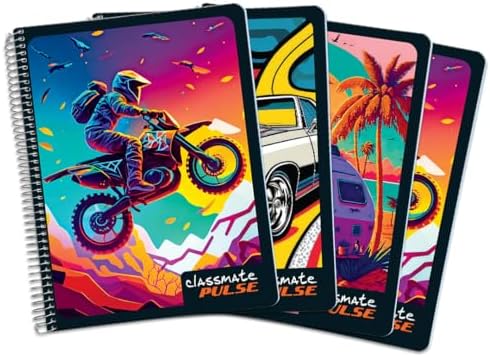 Classmate Pulse Single Subject Spiral Notebook - Pack of 4 | Unruled | 200 Pages | 24.0cm x 18.0cm | Attractive Cover Designs | Soft Cover |Notebooks for College Students