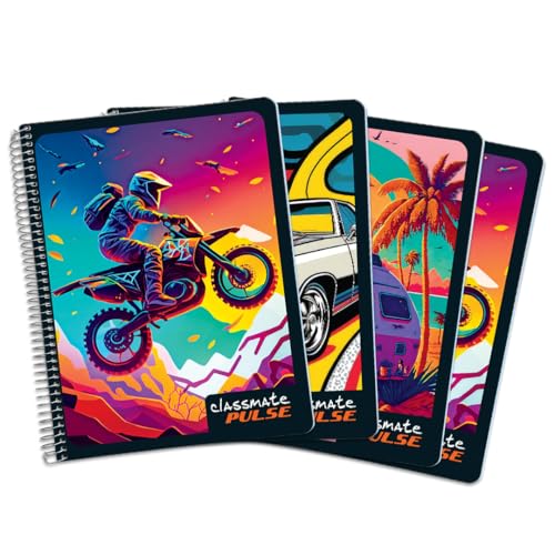 Classmate Pulse Single Subject Spiral Notebook - Pack of 4 | Unruled | 200 Pages | 24.0cm x 18.0cm | Attractive Cover Designs | Soft Cover |Notebooks for College Students (Image - 1)