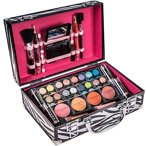 SHANY Carry All Makeup Train Case with Pro Makeup and Reusable Aluminum Case, Zebra