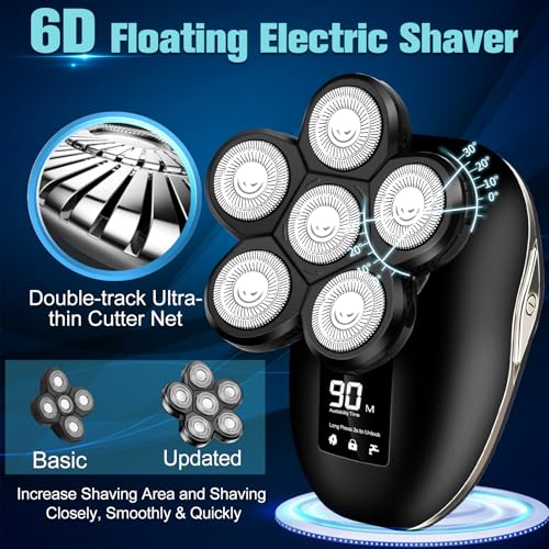Image of Electric Shaver for Men, 6 in 1 Electric Razor for Men, IPX7 Wet /Dry Waterproof Men's Shavers Rotary Head with Shavers Kit LED Display, Gifts for Husband, Dad,Boyfriend (Silver)