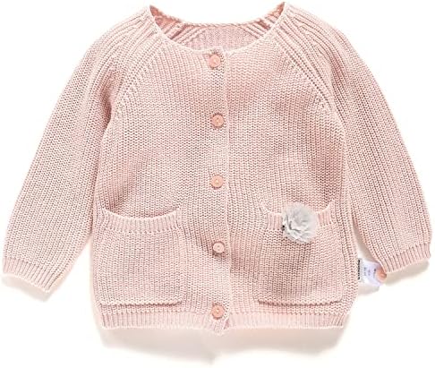 Aimama Knit Toddler Girl and Baby Cardigan with Cute Front Pocket, Cotton, Wearable Baby Sweater, Fashionable Girl Shacket, Soft & Breathable Fabric, Machine Washable, Pink, 3 Years