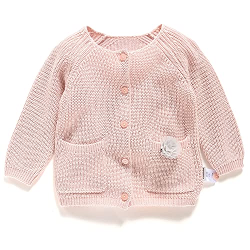 Aimama Knit Toddler Girl And Baby Cardigan With Cute Front Pocket, Cotton, Wearable Baby Sweater, Fashionable Girl Shacket, Soft & Breathable Fabric, Machine Washable, Pink, 3 Years #TOP1