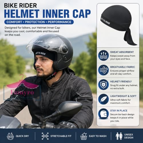 Image of Under Helmet Liner Cap for Men & Women | Inner Cap for helmat Breathable Sweat Absorbent Quick Dry Skull Cap | Tie-Back Helmet Inner Cap for Bike Riding, Cycling, Running & Outdoor (Black)