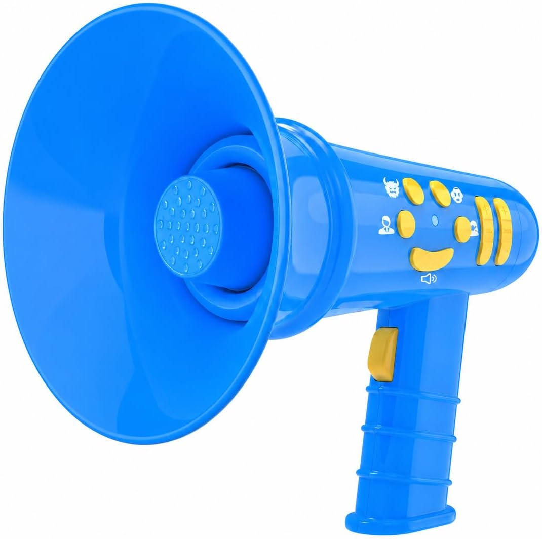 MEGUO Voice Changer for Kids, Rechargeable Kids Megaphone with 5 Voice Modes, Colorful Sound-Activated Lights, Volume & Echo Control, Mini Voice Changing Device Toy Gift for Boys Girls Ages 3-8, Azure