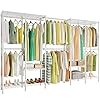 H5 pro heavy duty clothes rack wardrobe closet for hanging clothes freestanding garment rack with expandable hanger rods closet organizer and storage 977 1154l x 157w x 754h white  urban country home decor