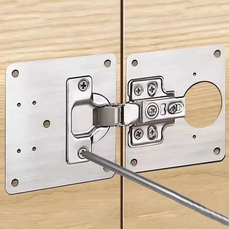 2 Pack Cabinet Hinges Repair Plate - Premium Stainless Steel Hinge Repair Kit for Kitchen Cupboard Doors & Furniture with Fixing Screws