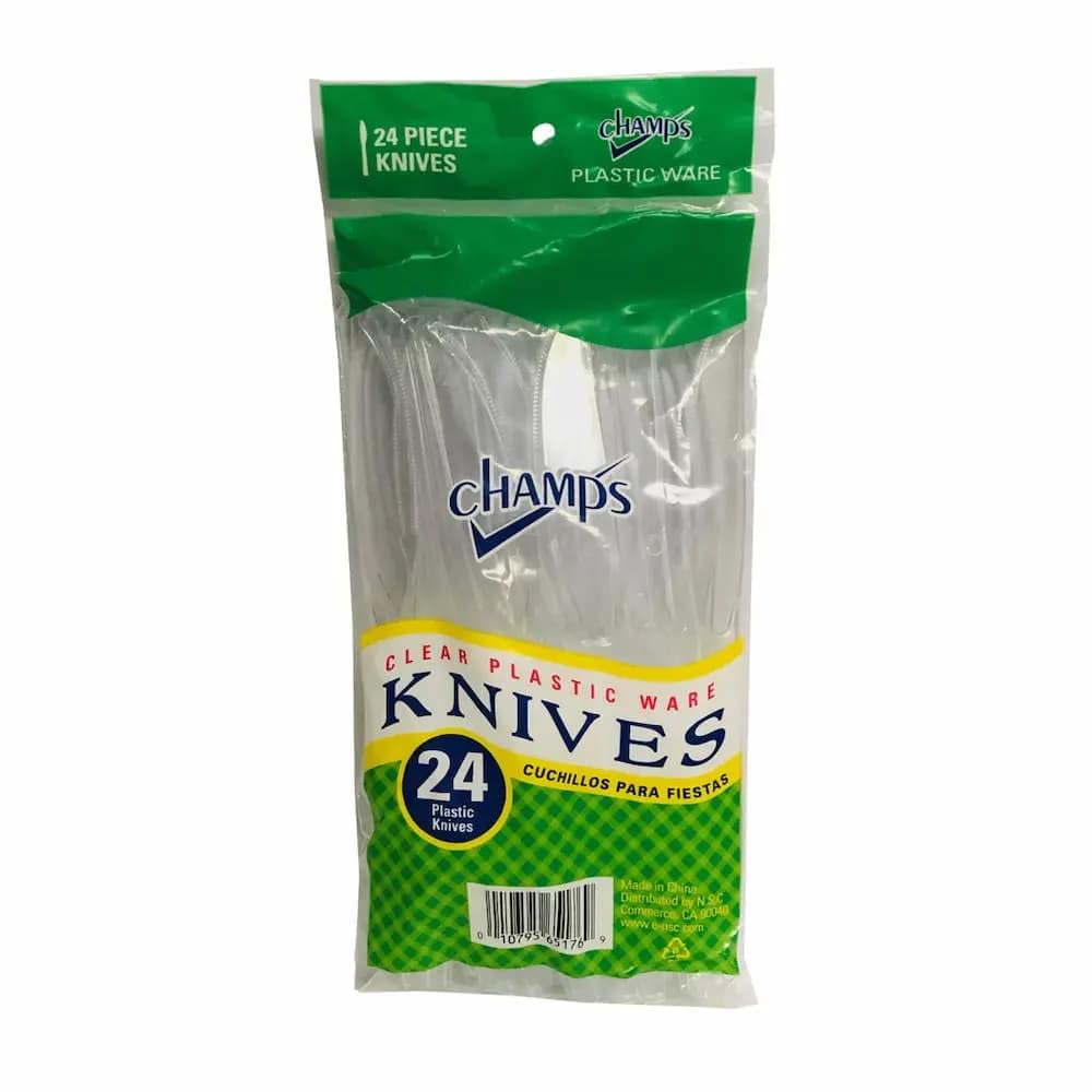 CHAMPS Heavy Duty Plastic Knives – 960 Count, Durable Disposable Cutlery for Parties, Picnics, and Events