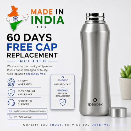 Image of Speedex Stainless Steel Water Bottle 1 Ltr, Leak Proof Screw Cap, BIS Approved 1000 ml Metal Bottle For Daily, Office, School, Gym, Travel Use for Men, Women, Kids, Adults, Silver, Set of 2