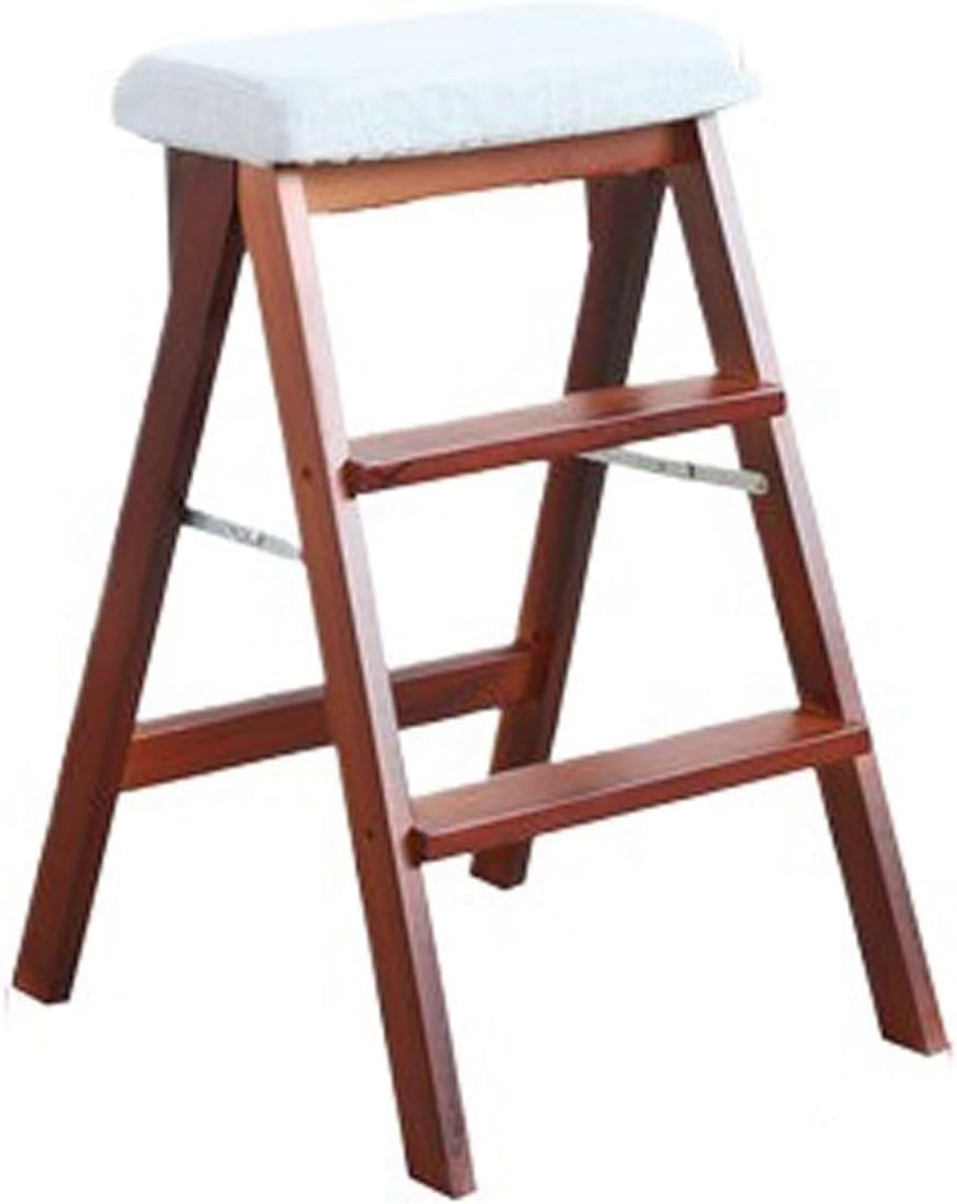Step Ladder Solid Wood Staircase Portable Stool Ladder Chair Folding High Bench Suitable for Kitchen Bathroom and Office Use stepstool(Plain)