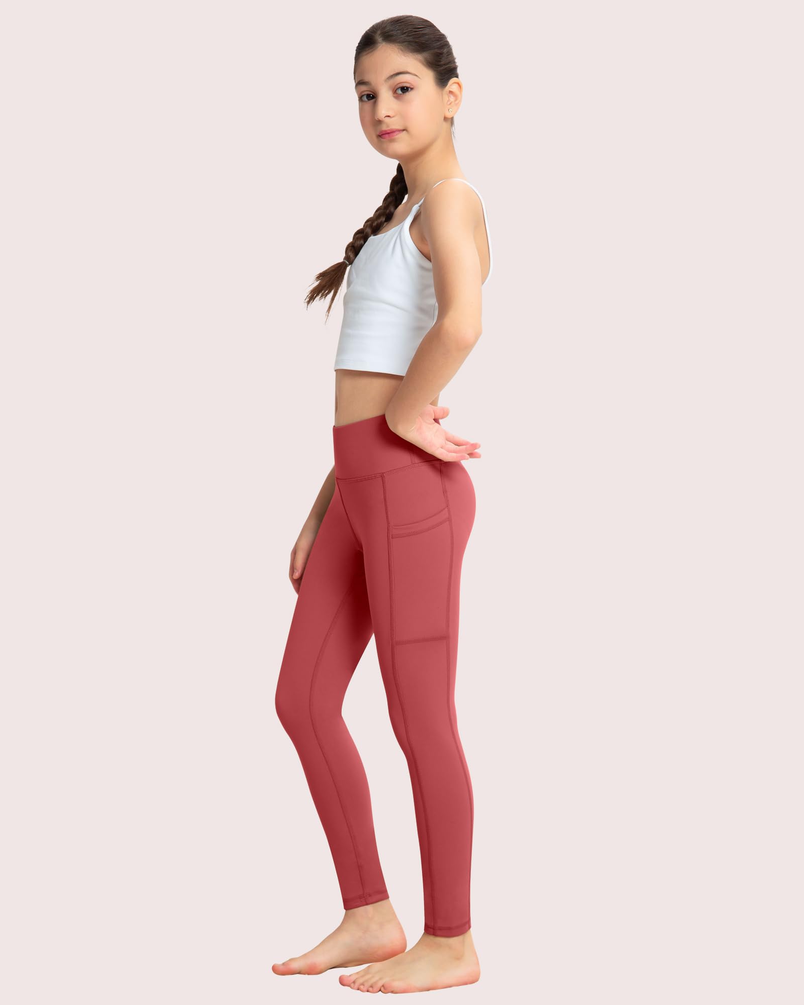 ATHVOTAR Lot de 4 leggings pour filles avec poches : pantalon taille haute pour yoga, entraînement, danse, course à pied