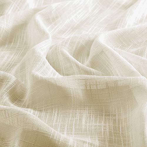 1 Piece Linen Look Semi Sheer Grommet Top Window Treatment Valance (52" W X 18" L, Ivory) #TOP2