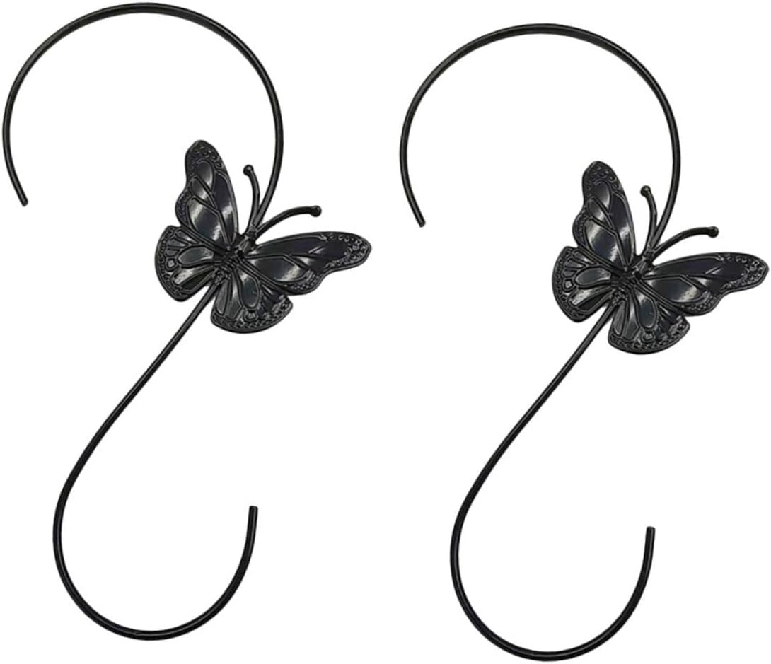 ARTIBETTER 12-inch 2pcs Butterfly S-Hook Bird Feeder Hanger with Plant Hanger Bracket for Outdoor Hanging Baskets and Flower Pots, Black, Sturdy Metal for Patio Garden Use