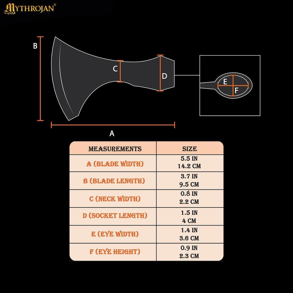 Viking Axe Head Medieval Cutting Edge with Highly Polished Carbon Steel Axe Head for Historical Reenactments, Renaissance Costumes, LARP, SCA - 6 inch, Silver