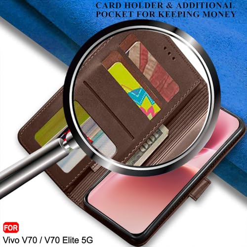 Image of TheGiftKart Flip Back Cover Case for Vivo V70 / V70 Elite 5G | Dual-Color Leather Finish | Inbuilt Stand & Pockets | Wallet Style Flip Back Case Cover (Faux Leather, Brown & Coffee)
