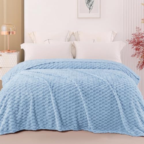 Image of Exclusivo Mezcla 3D Fleece Queen Size Blanket for Bed, Stone Blue | Extra Soft Fuzzy Plush Lightweight Bed Blankets, Cozy Fluffy Decorative Blankets for All Seasons, 90x90 Inches