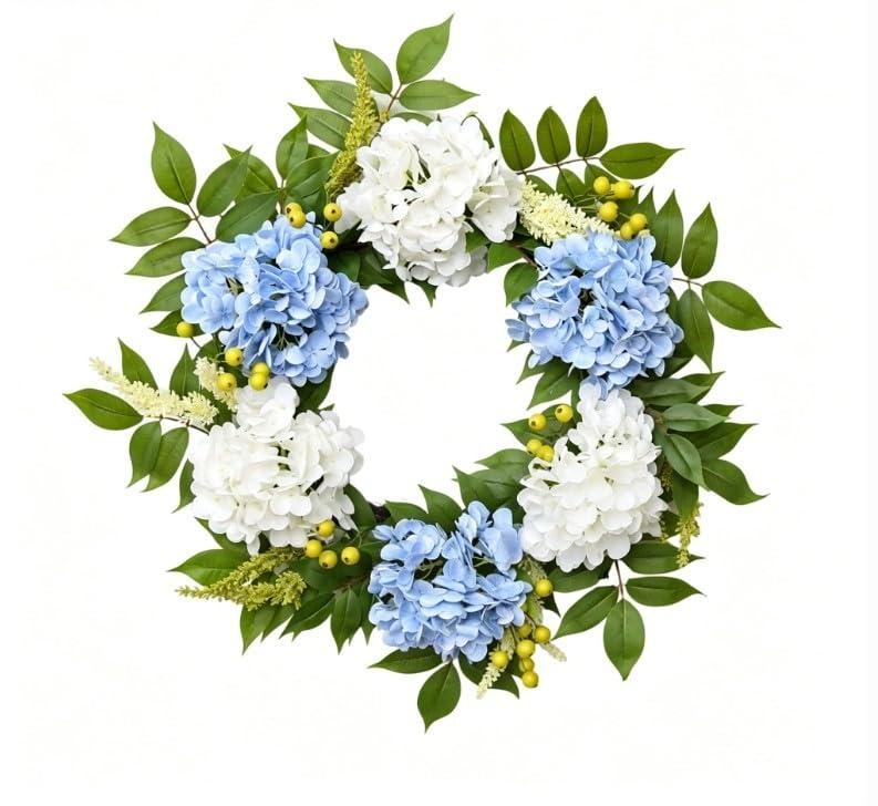 Couronne d'hortensia pour porte d'entrée et décoration de fête de mariage
