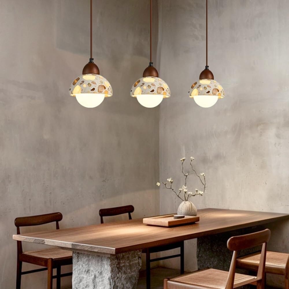 Lampada a sospensione in pietra nordica Illuminazione a for isola della cucina, Lampade a for camera da letto, sala pranzo con paralume in vetro, a in legno 5,9 pollici Lampadario rustico in fattoria