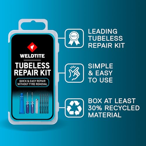 WELDTITE Kit di riparazione pneumatici Tubeless - Include corde di riparazione, raspa e strumenti per occhielli, soluzione per gomma e coltello