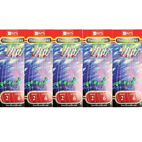BZS Luminous Mackerel Feathers Sea Fishing Rigs (Fluro Flash 5 Packs)